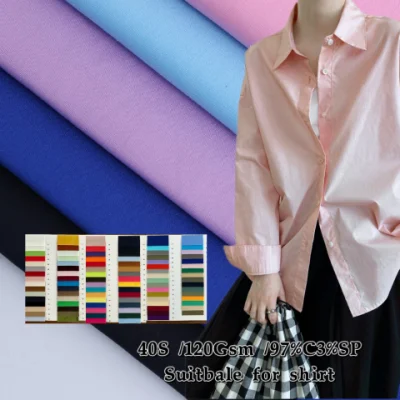 (80+ colori in stock) Cina all'ingrosso anni '40/120GSM 97% cotone 3% spandex tessuto popeline di cotone spandex per pantaloni/camicette/camicia/gonna